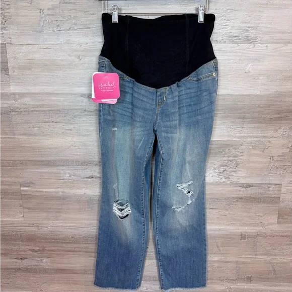 Isabel Maternity by Ingrid & Isabel Light Blue Distressed Ankle Jeans - Picture 1 of 16